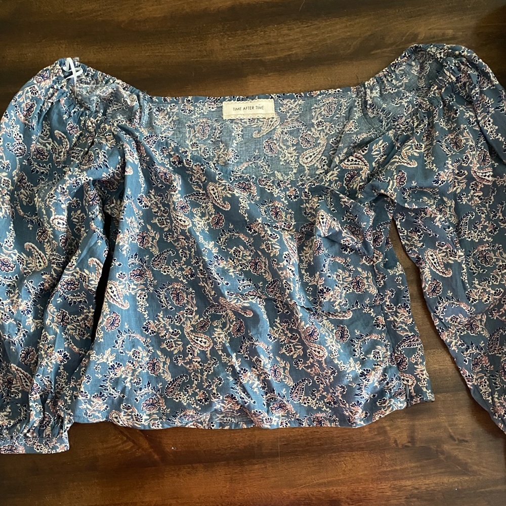 Floral puff sleeve faux wrap top